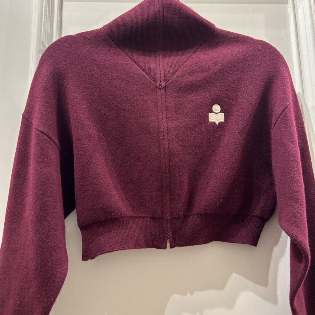 Burgundy Cotton Blend Zip Up Jacket
