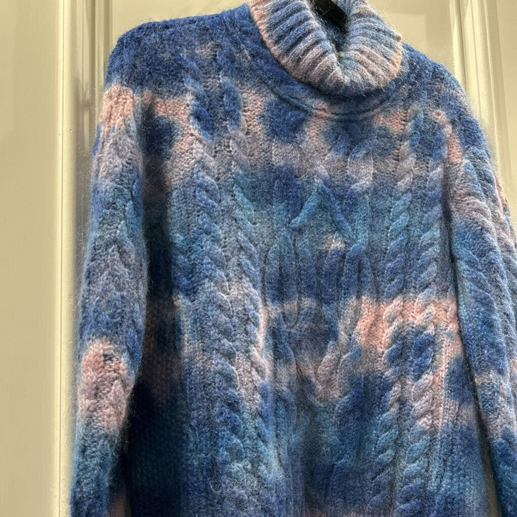 2017 Mohair Wool Blend Tie-Dyed Cable Knit Crewneck