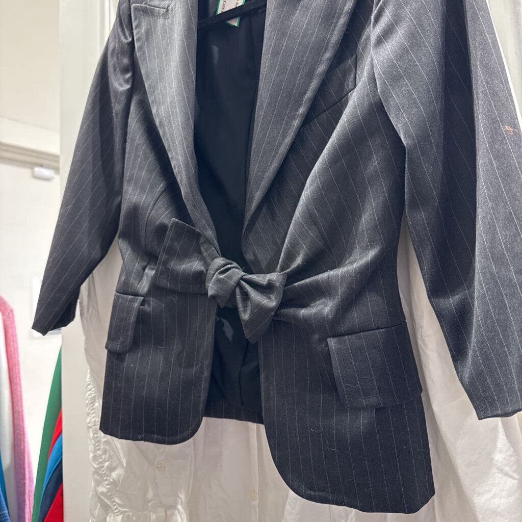 2004 Striped Wool Blend Bow Detail Blazer