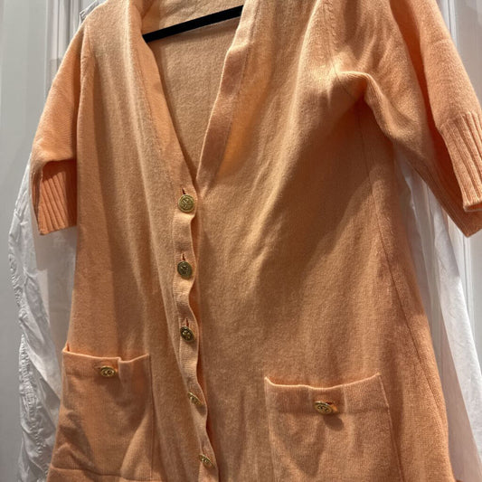 1989 Cashmere Knit Gold Four Leaf Clover Short Sleeve Cardigan Sweater