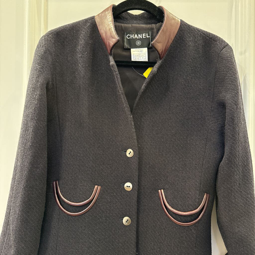 A/W2000 WOOL BLEND TWEED / LEATHER TRIM JACKET