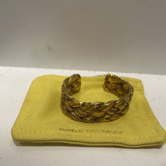 18K Gold Plated Brass Braided Wire Wide Cuff Bracelet w/ Dust Bag