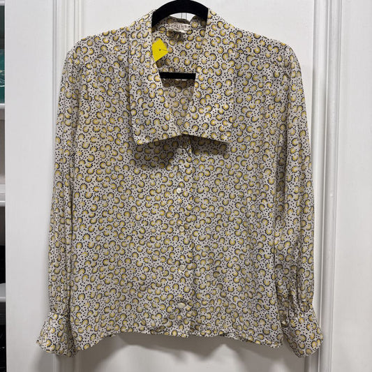 1980's Silk Black / Yellow Printed Blouse