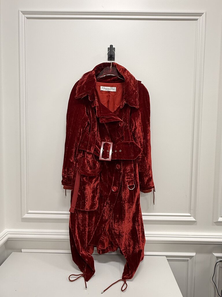 Christian Dior Runway Rare Silk Blend Crinkled Velvet Belted Coat (2005)