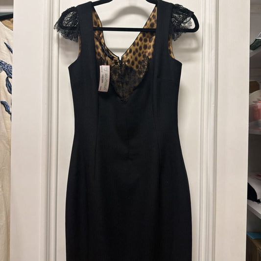 1998-2003 Wool Blend Eyelash Lace Ruffle Shoulder Bodycon Dress