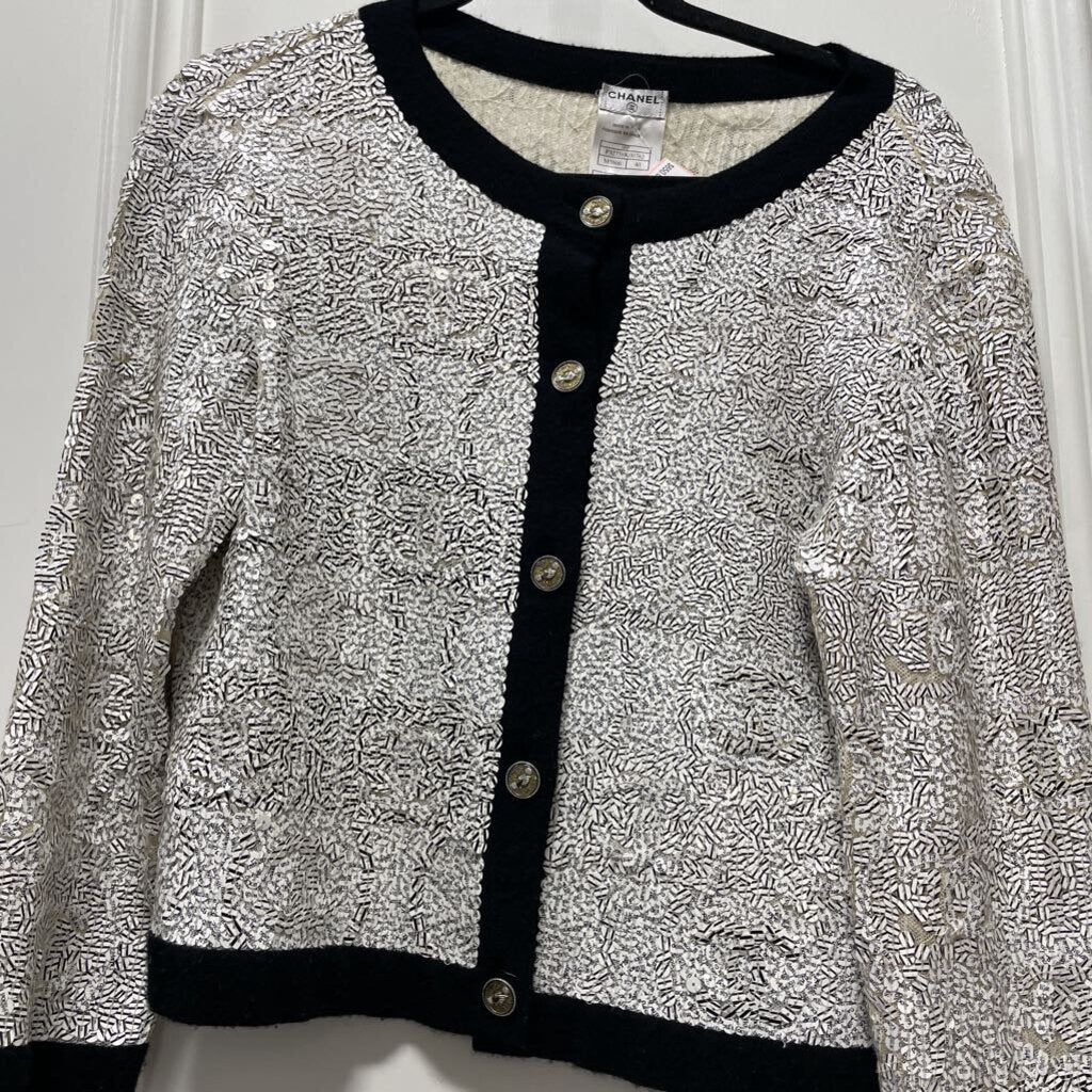 2008 White/Black CC Sequin Cardigan (missing Sequin)