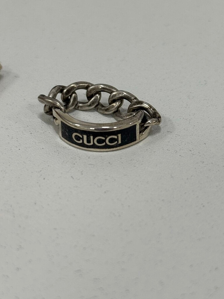 Sterling Silver + Black Enamel Chain Ring (full set)