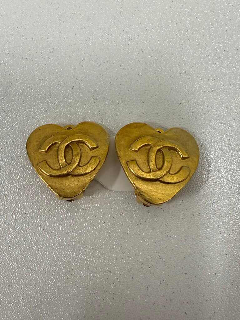 Chanel 24k Gold Plated Heart Clip-On Earrings