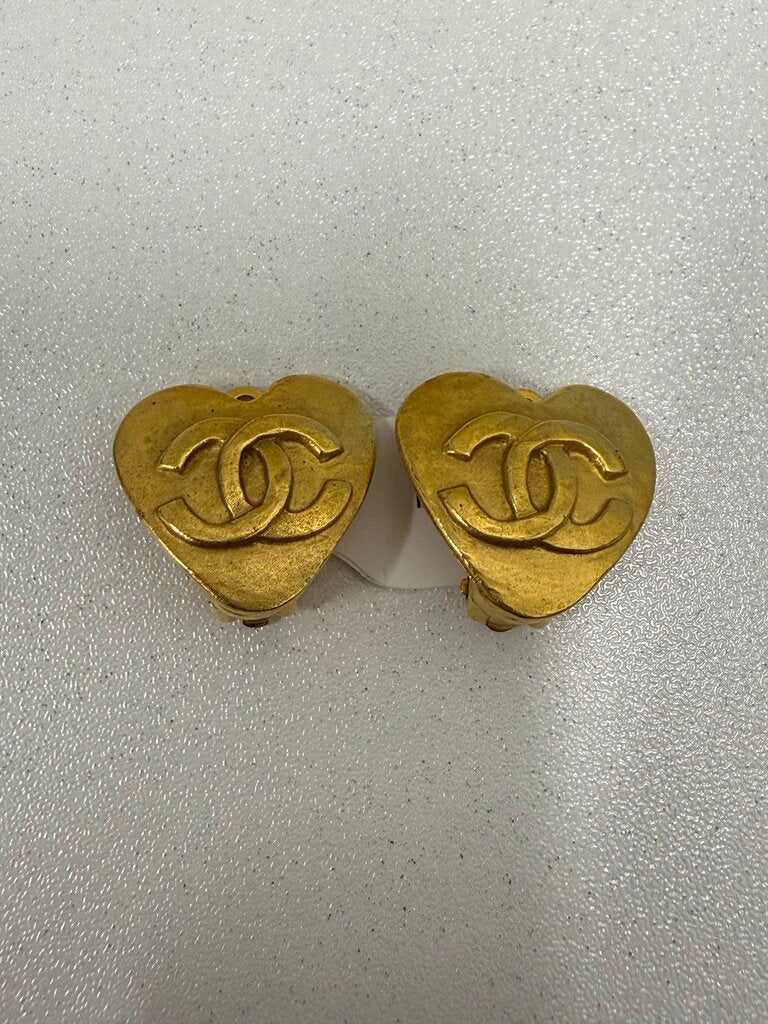 Chanel 24k Gold Plated Heart Clip-On Earrings