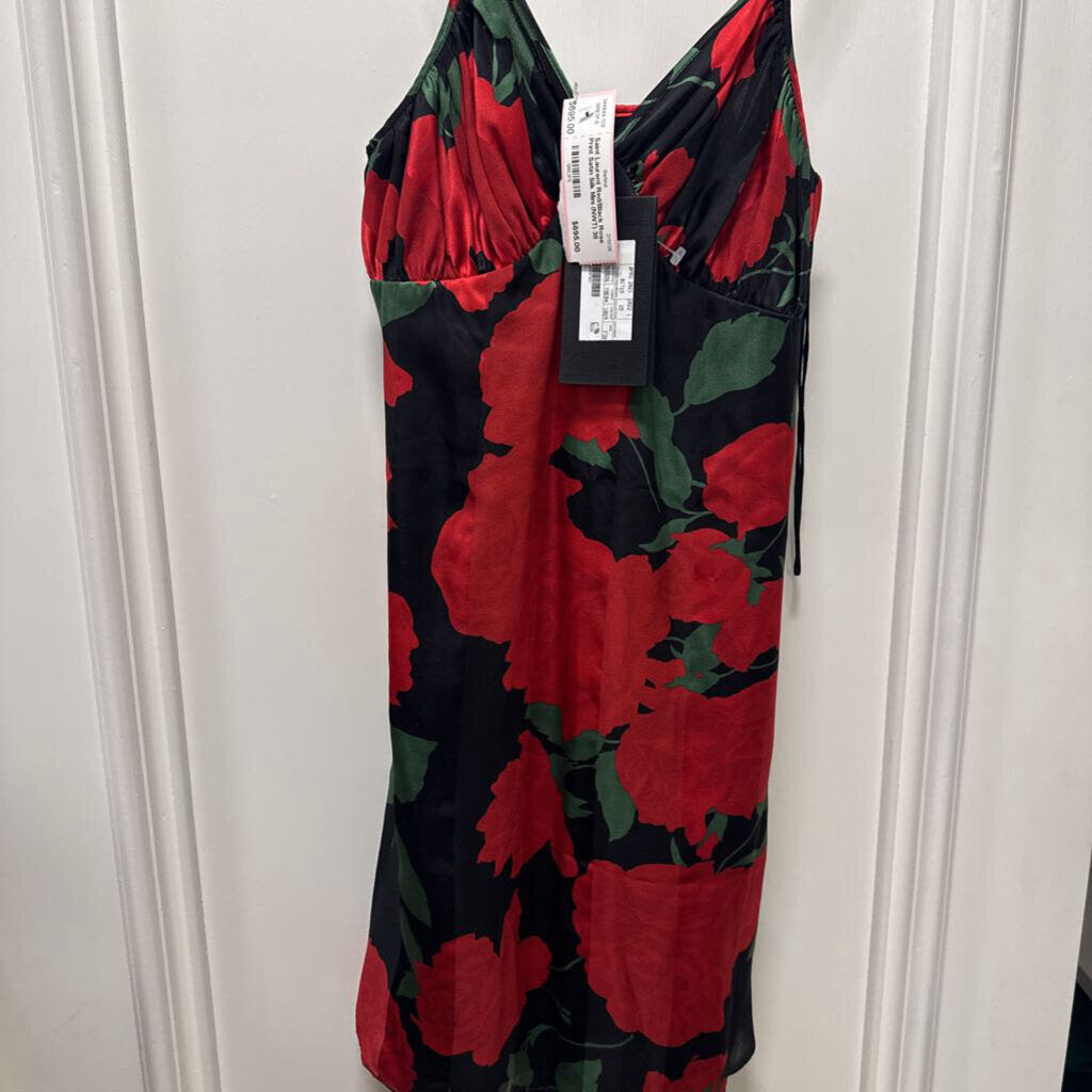 Red/Black Rose Print Satin Silk Mini (NWT)