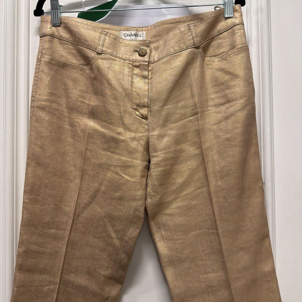 S/S2005 GOLD LINEN/SILK STRAIGHT LEG PANTS