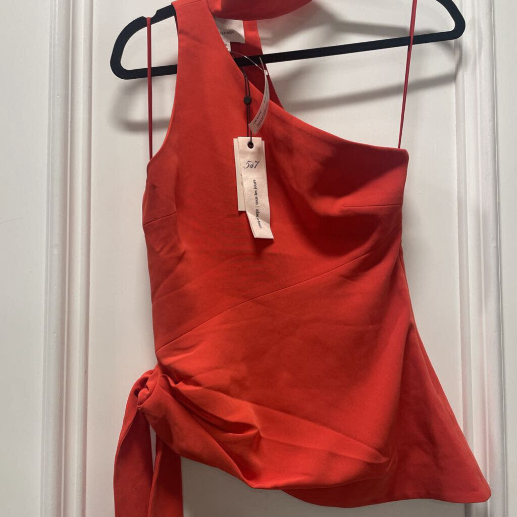 NWT(425) Salmon Poly Blend Crepe One-Shoulder Top