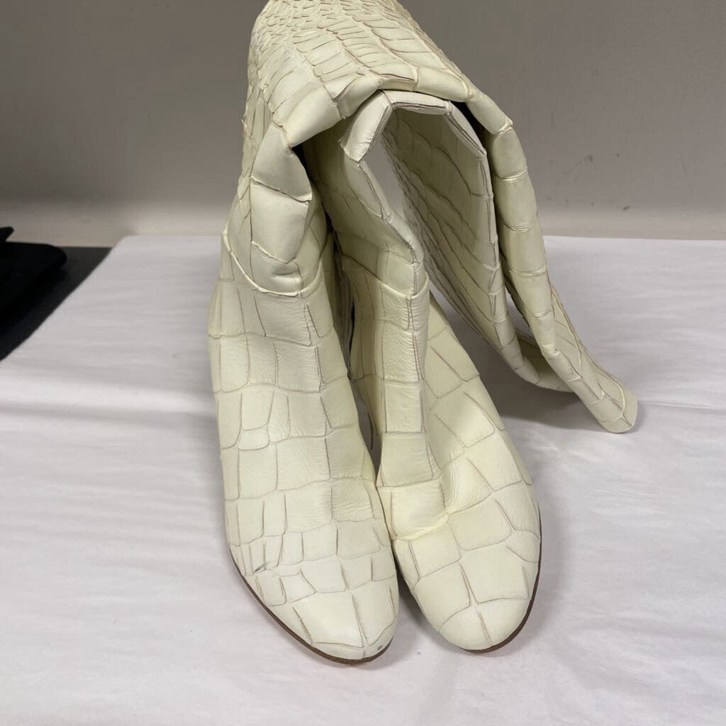 White Leather Croc Boots