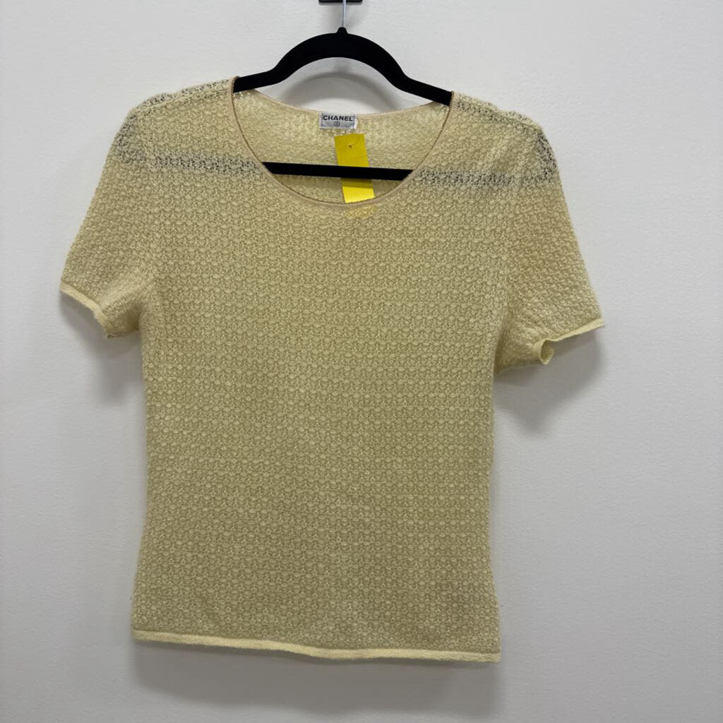 2000s Yellow Open Lace Knit Gold Metallic Sweater