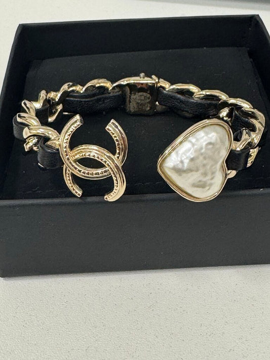 2022 Gold Tone + Leather Chain Bracelet w/ Box