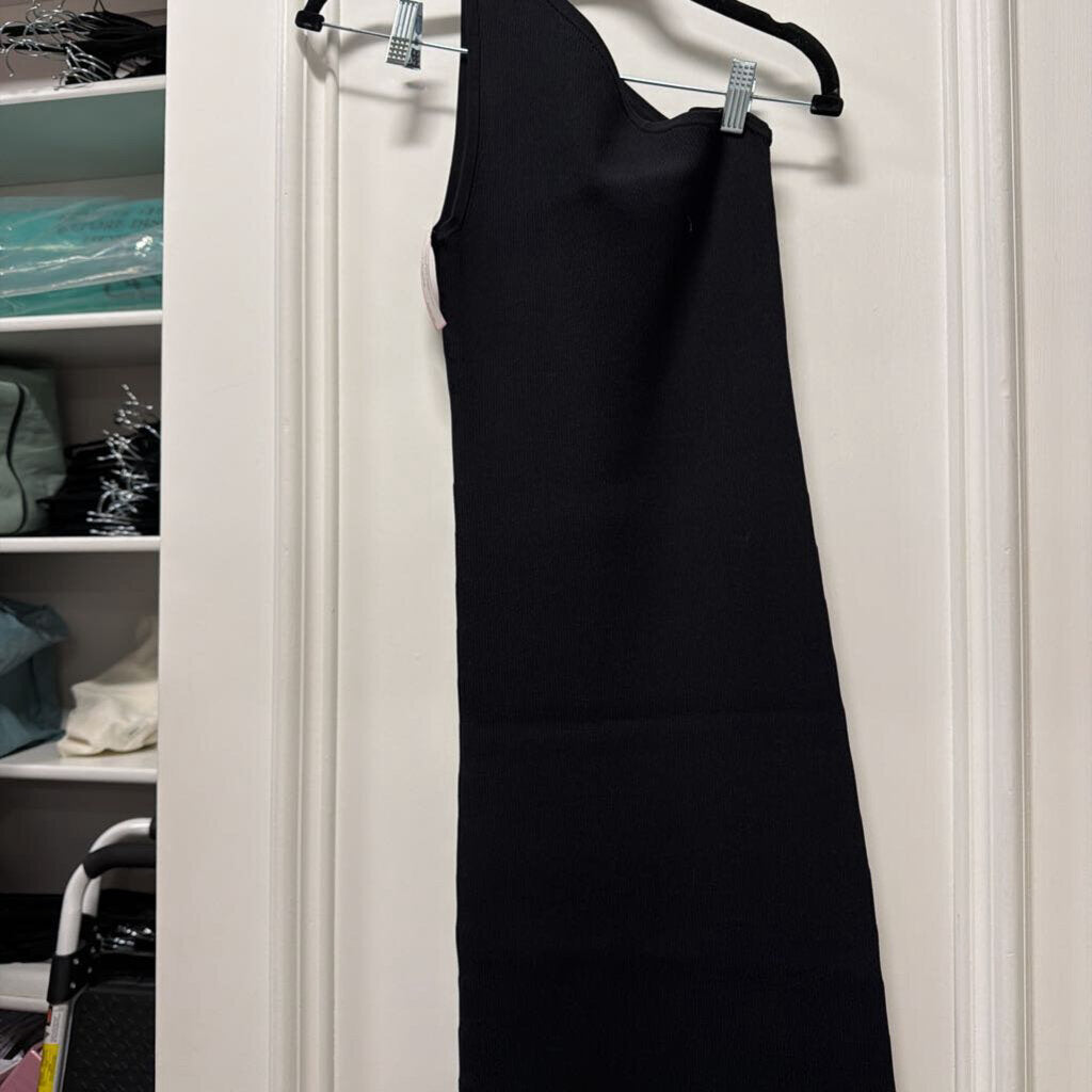 Black Ribbed One-Shoulder Dress