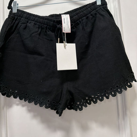Black Cotton Lace Hem Shorts