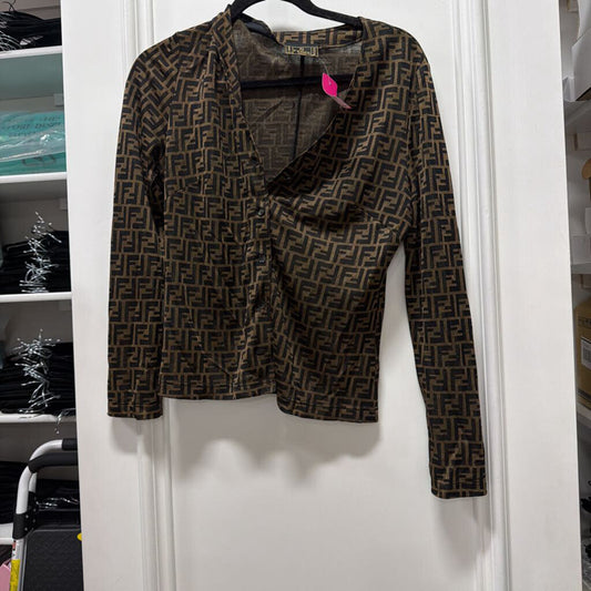 1990s Brown/Black Knit FF Zucca Print Cardigan