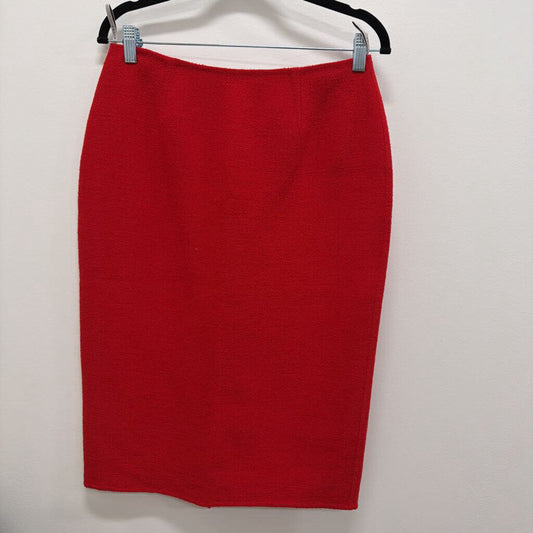 1997-04 Red Boucle Virgin Wool Pencil Skirt