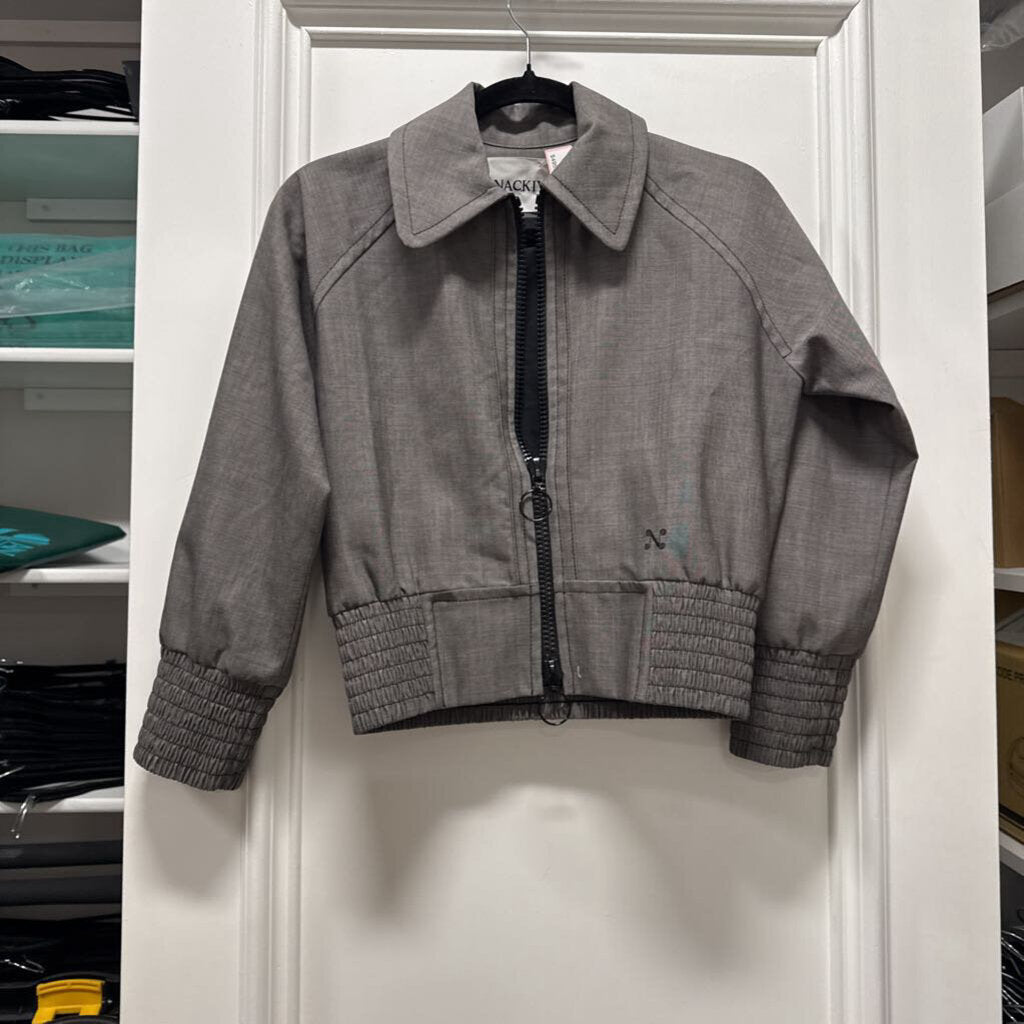Grey Wool Cropped Zip Up Jacket