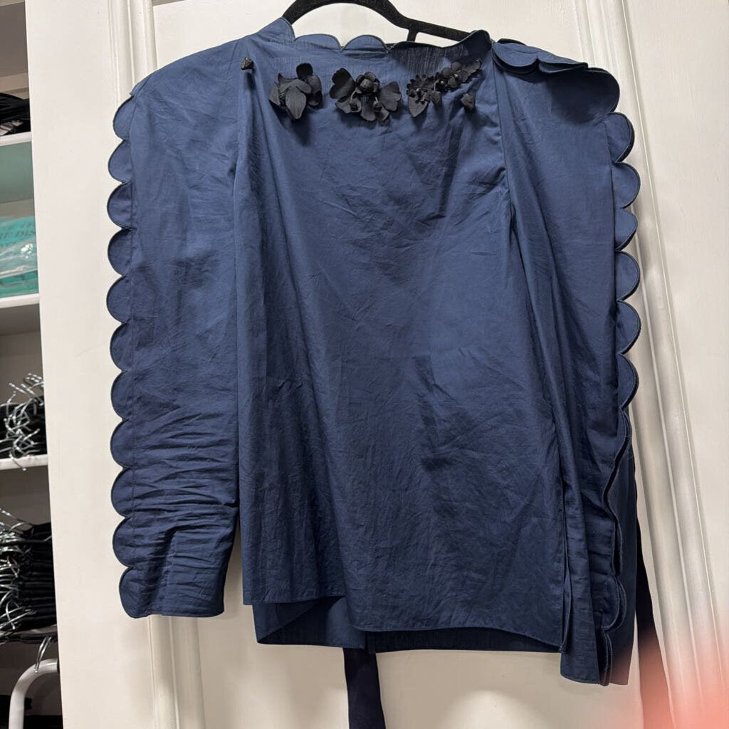 Navy Cotton Scallop-Trim Blosue (as is pulling)