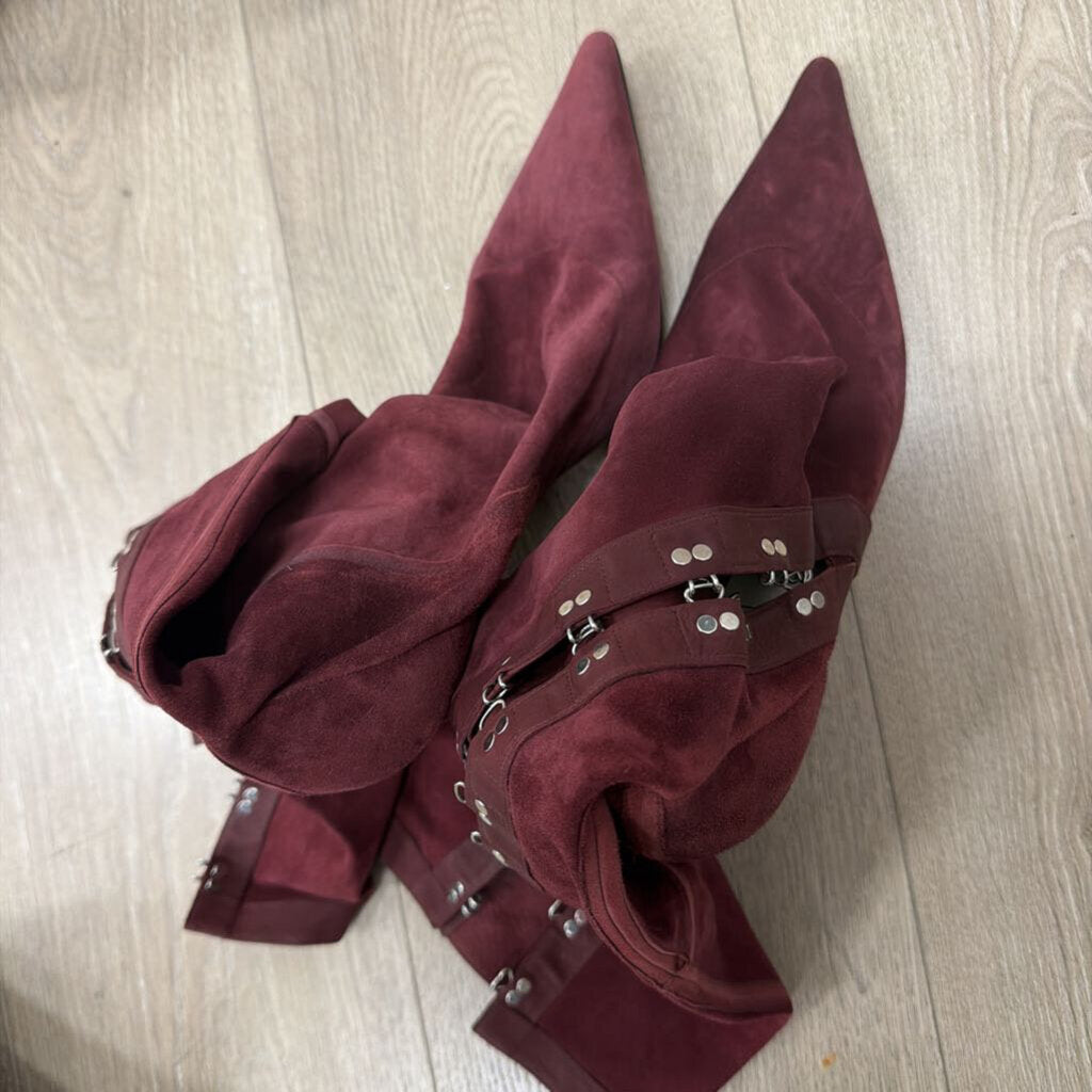 Burgundy Suede Christian Louboutin hook/eye clousure