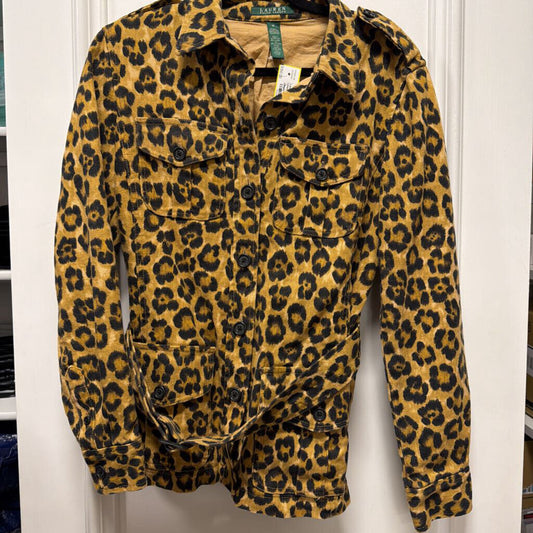 2000-10s Linen/Cotton Leopard Print Denim Belted Jacket