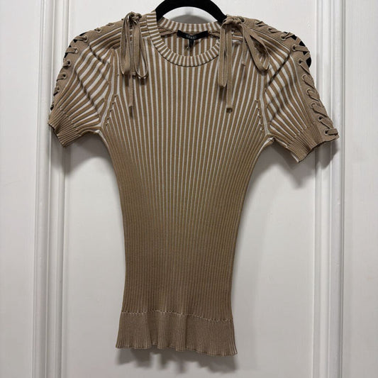 2000-10S BEIGE/WHITE LACE-UP RIB KNIT T-SHIRT