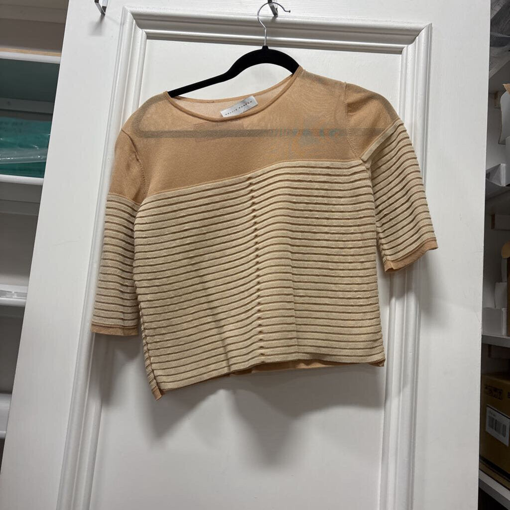 Ivory Tan Ribbed 1/4 Sleeve Sweater