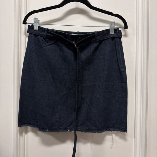 1990-2000s Dark Wash Cotton Denim Belted Jean Mini Skirt