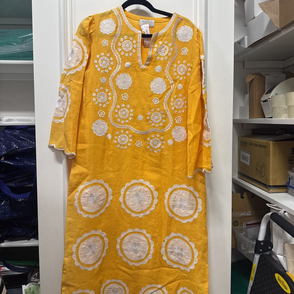 Yellow Linen Embroidered Kaftan
