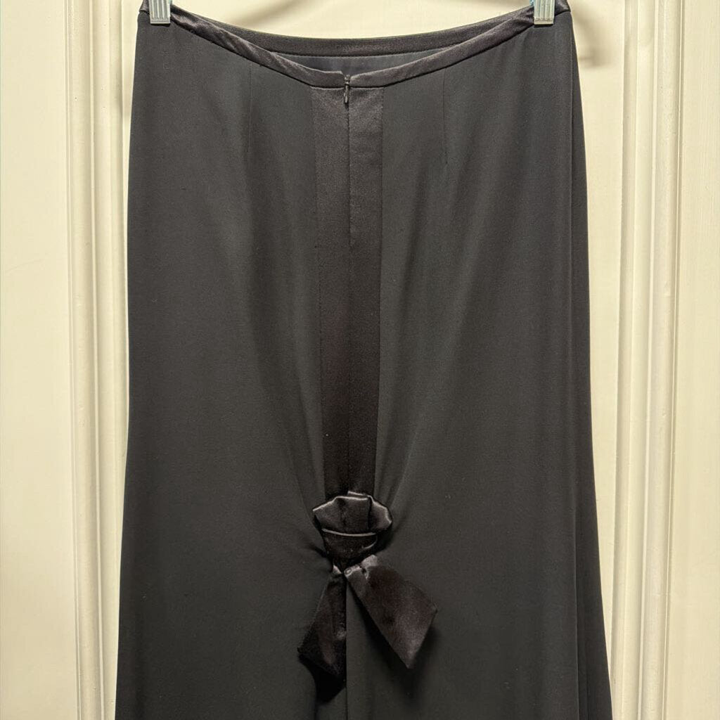 2000s Black Satin Detail Knot Back Maxi Skirt