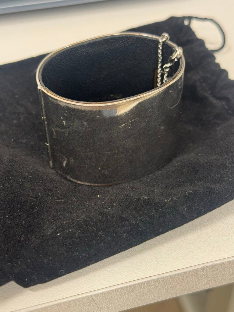 2010s Silver Tone + Leather Cuff
