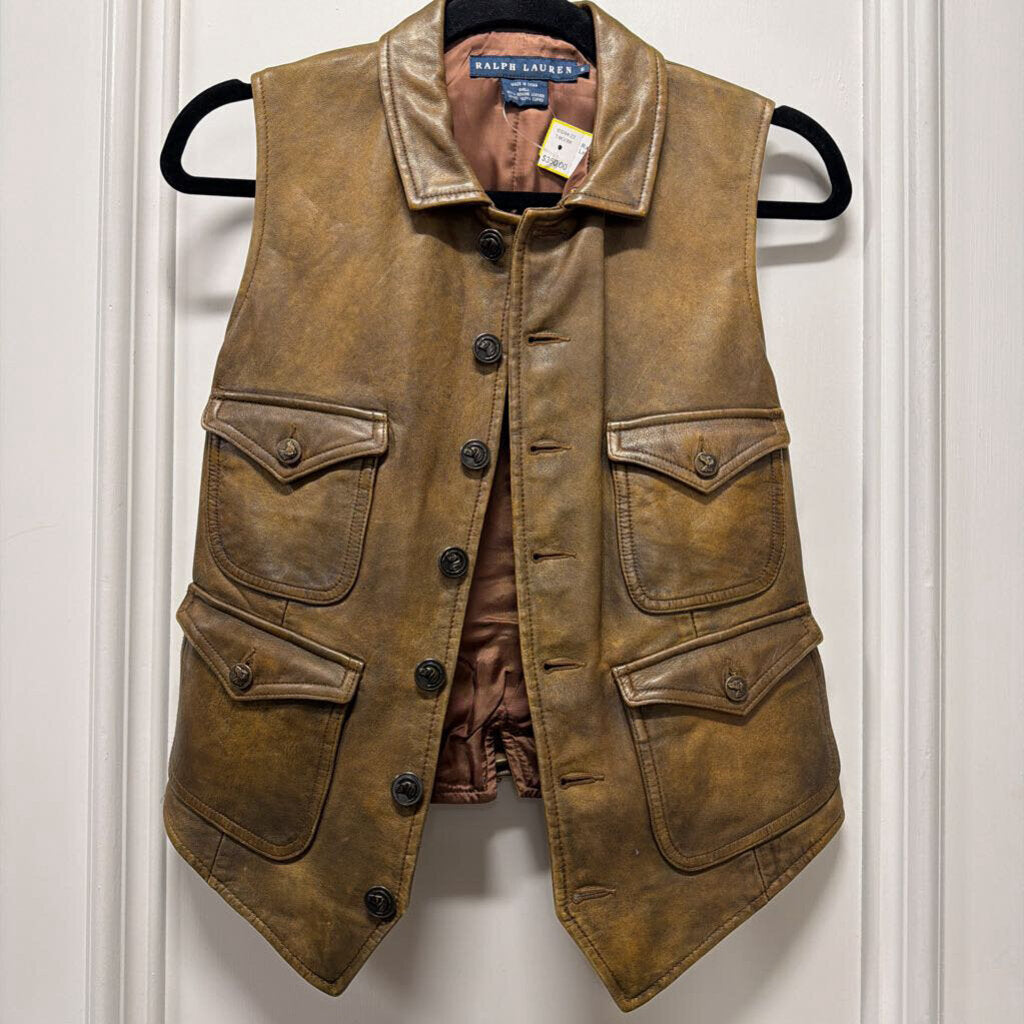 2000-10s Brown Leather Hunting Vest
