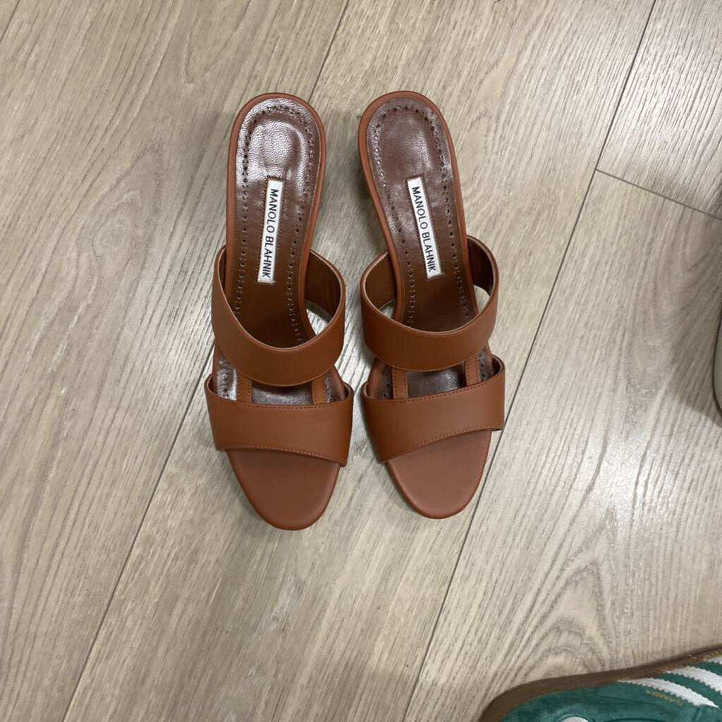 Brown Leather Block Heel Mule(NEW)