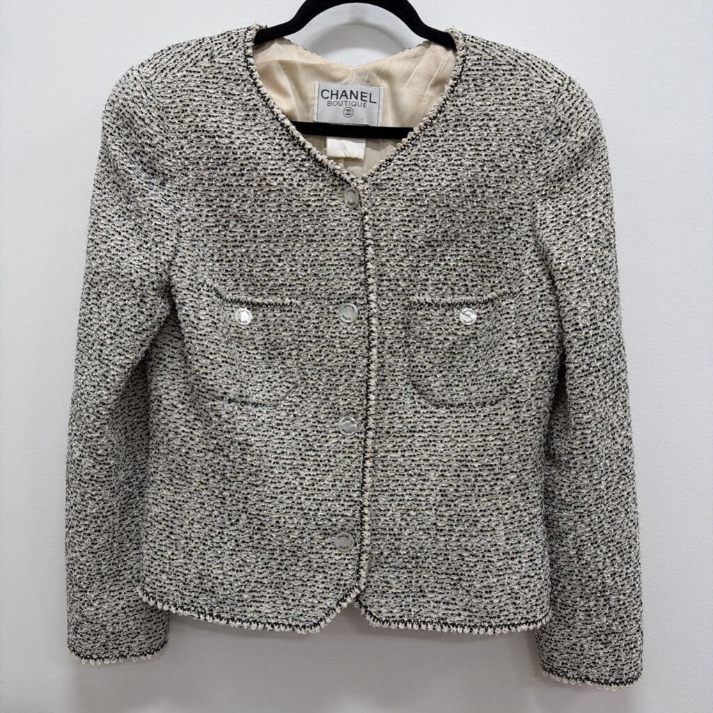 S/S1997 WOOL BLEND BOUCLE BEIGE/WHITE/BLACK STRIPE JACKET