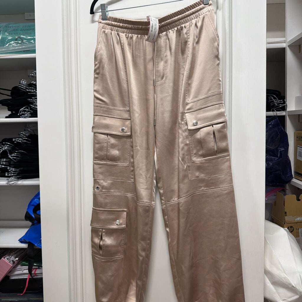 Champagne Satin Cargo Jogger