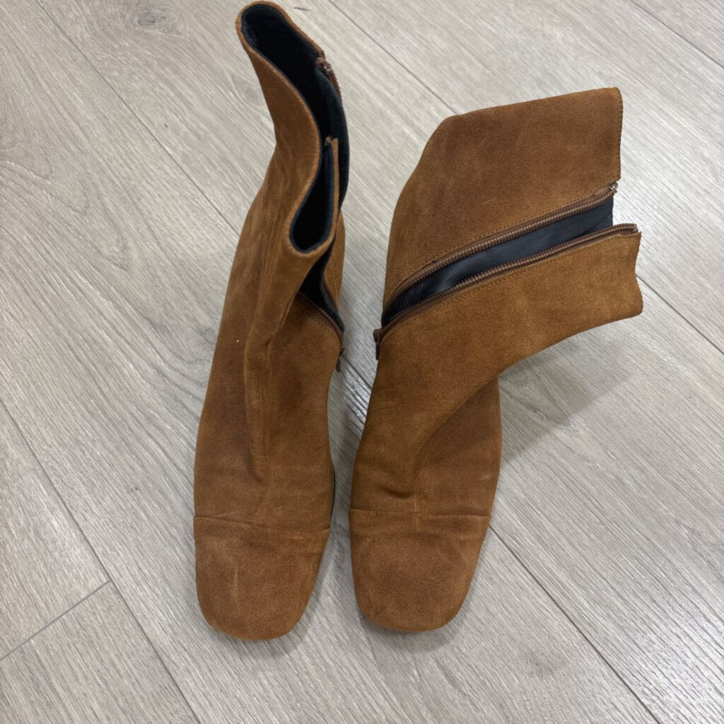 Brown Suede Block Heel Ankle Boot