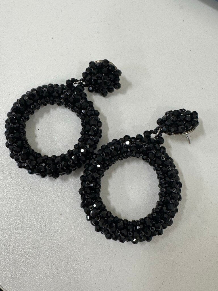 Black Beaded Oversized Hoop Earrings