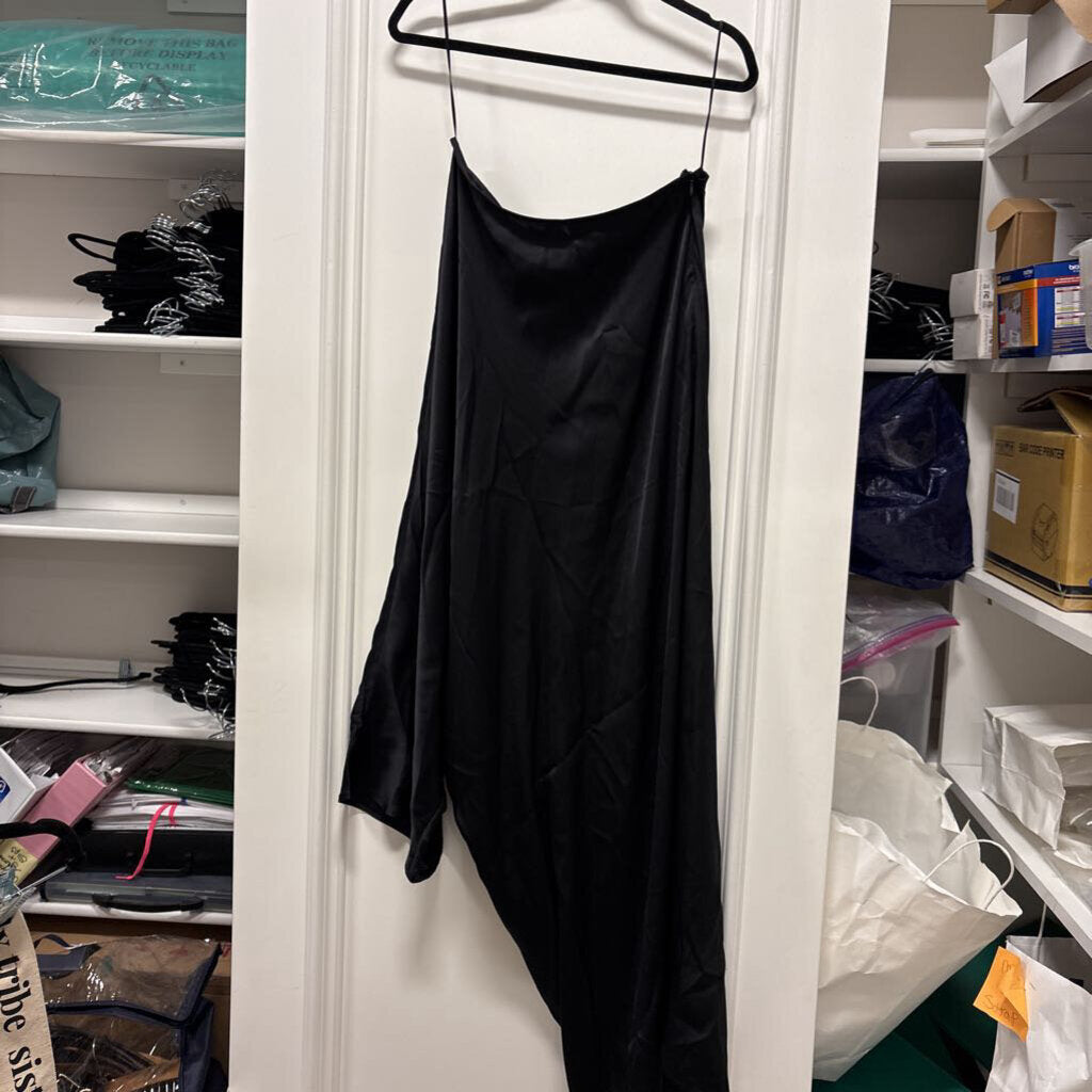 Black Silk One Sleeve Asymmetrical Midi