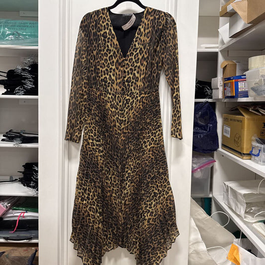 Brown Leopard Print Pleated Dress