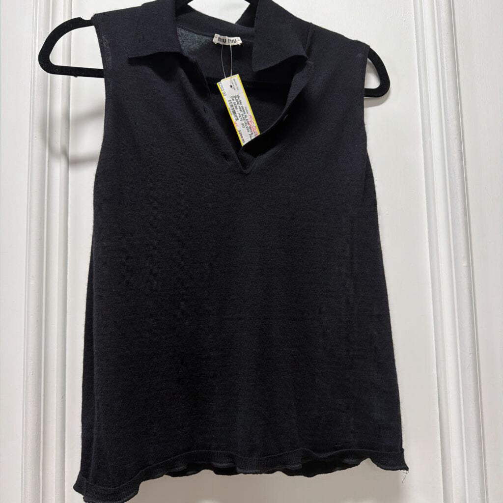2000S BLACK WOOL BLEND KNIT SLEEVELESS POLO