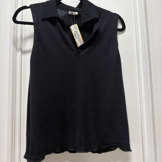 2000S BLACK WOOL BLEND KNIT SLEEVELESS POLO