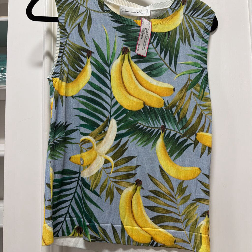 2022 Blue Banana-Print Cotton/Viscose Top