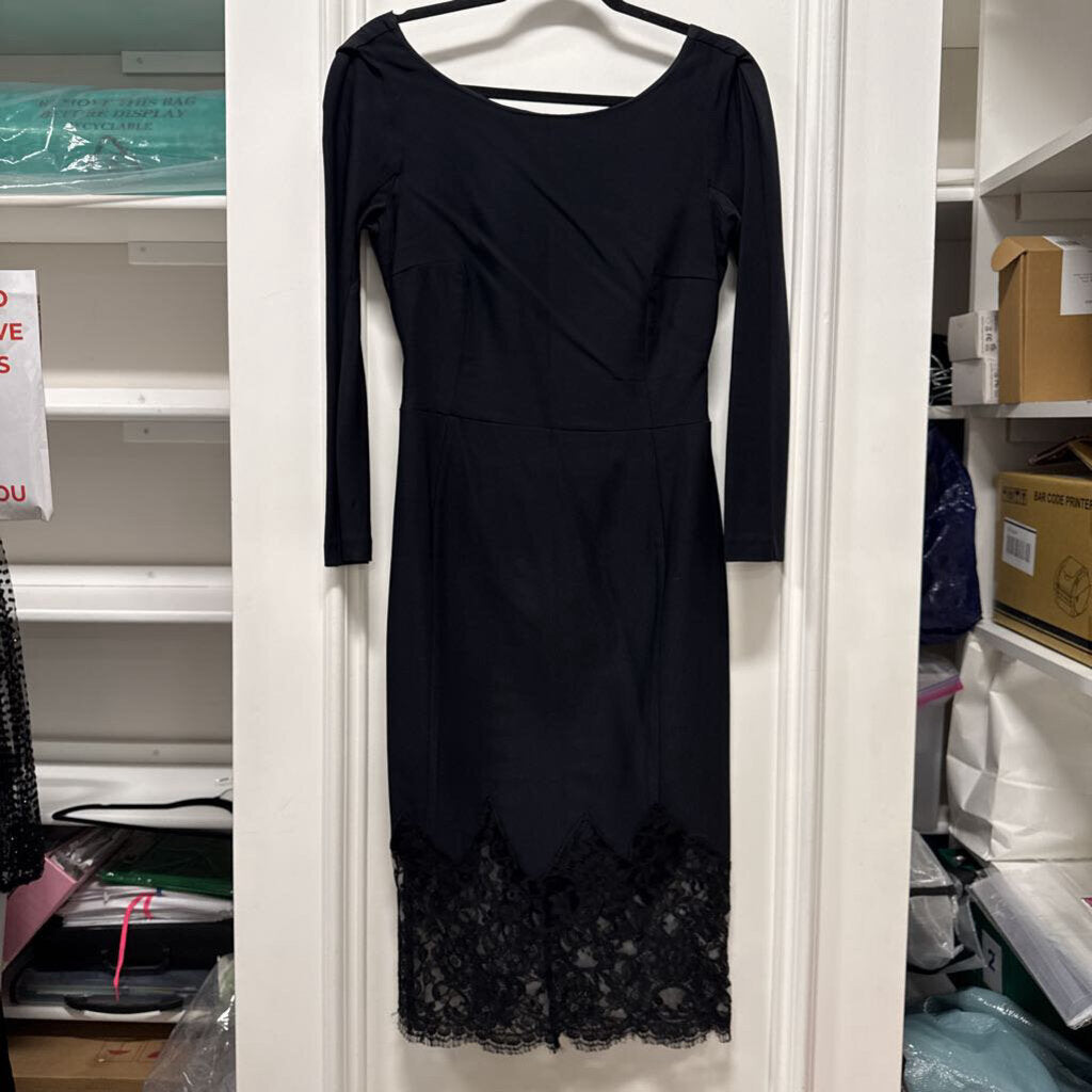Black Wool LS Lace Trim Dress