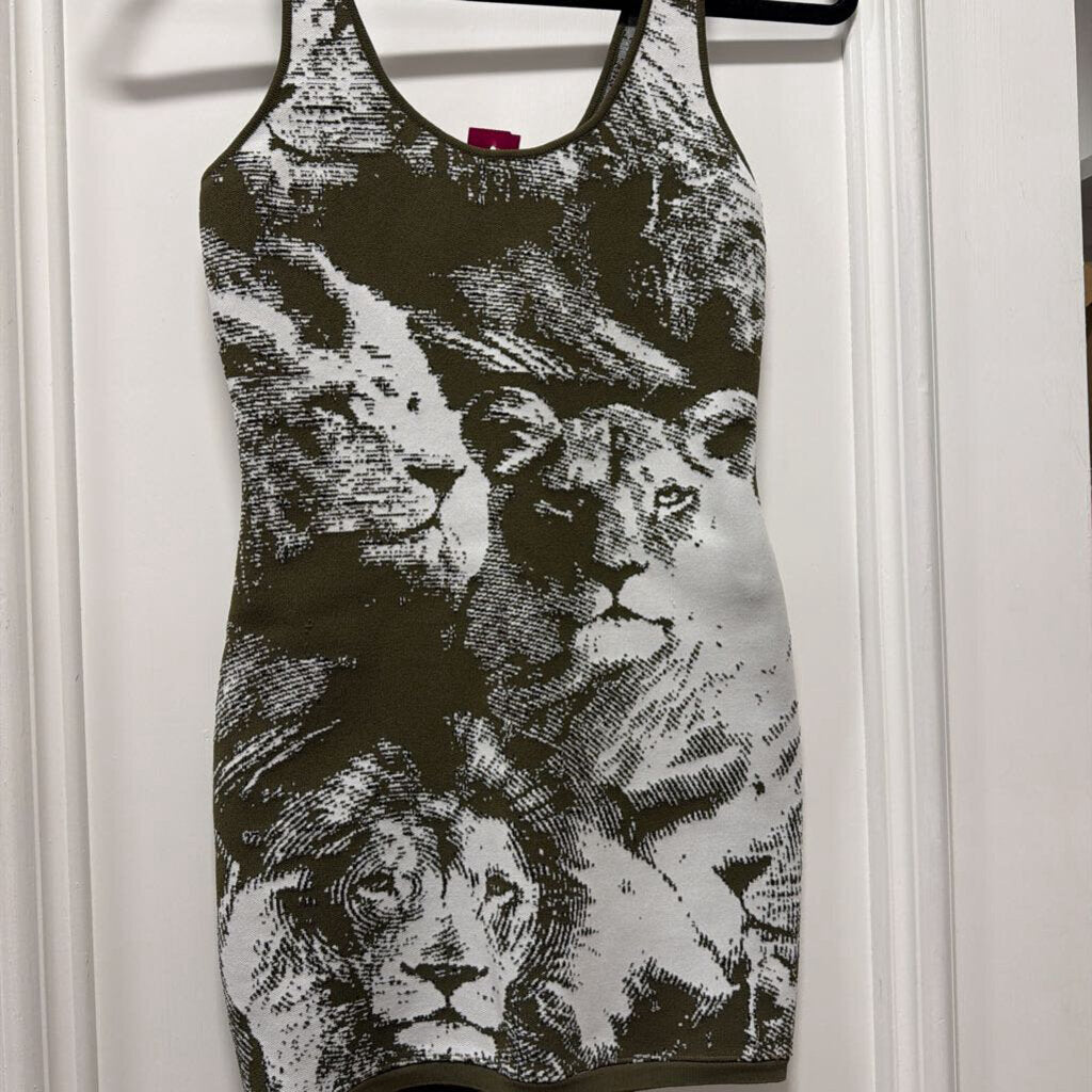Olive Green/White Lion Mini Dress