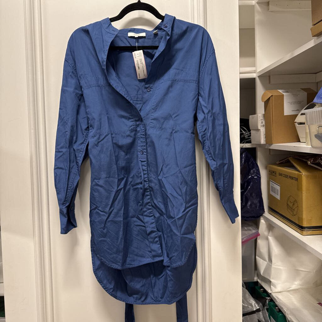 Blue Cotton Belted Shirt Dress