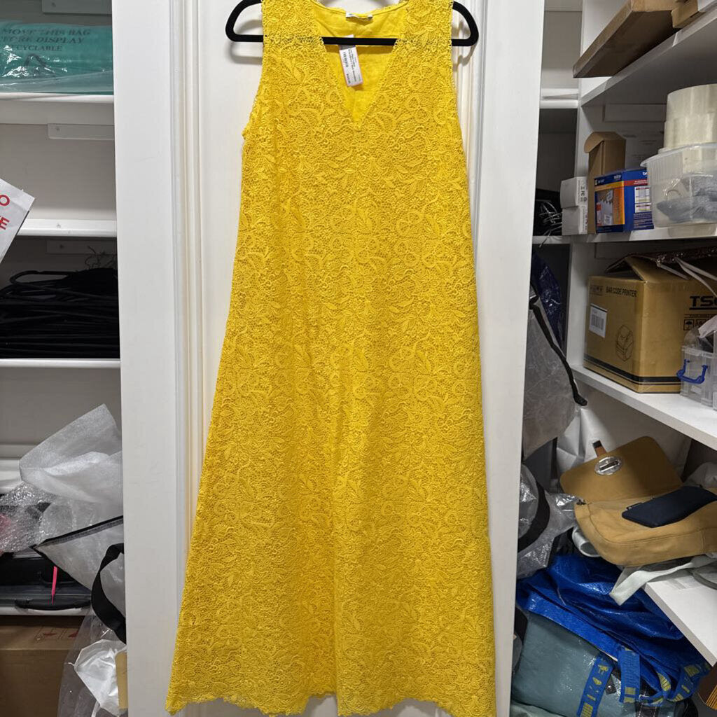 Yellow Embroidered V Neck Sleeveless Dress