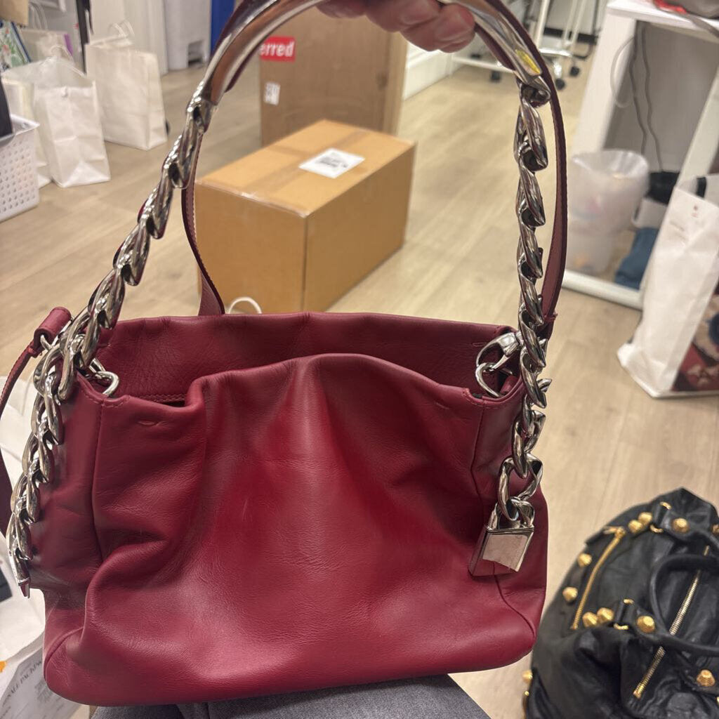 Red Leather Chunky Chain Bag