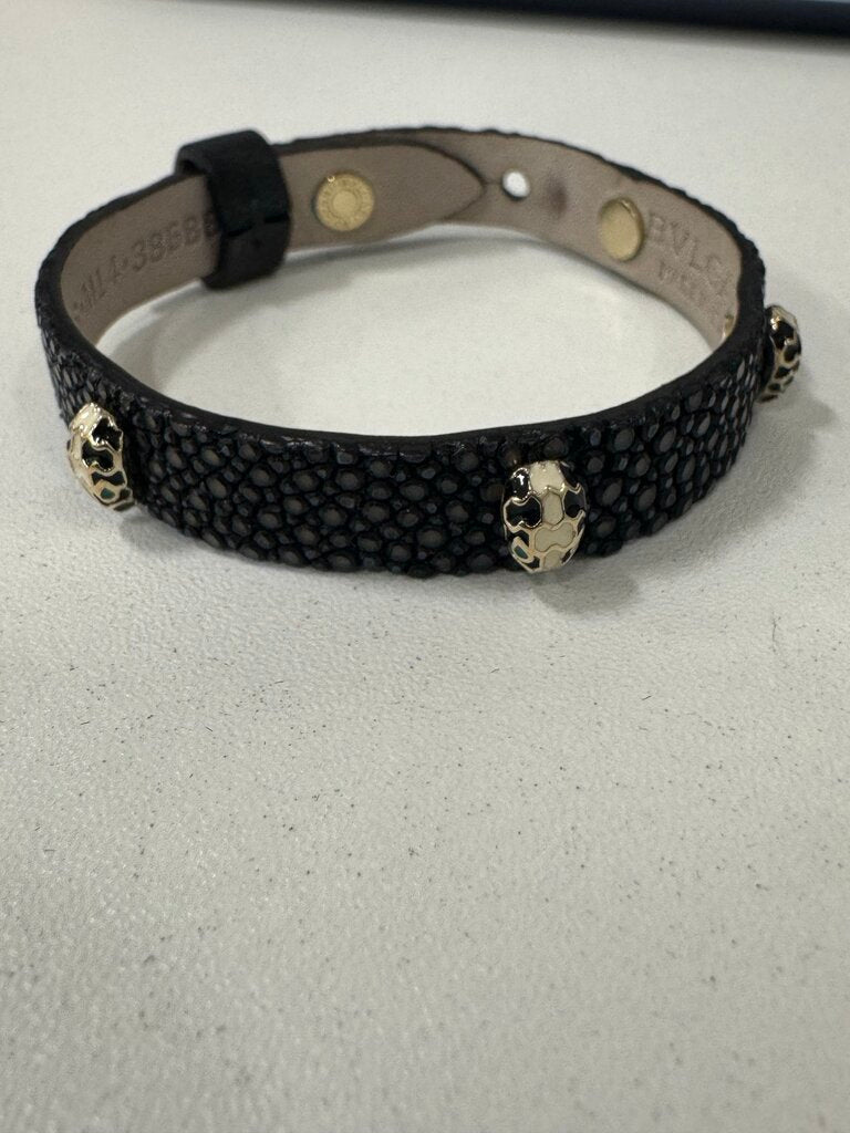 Serpenti Black Leather Wrap Bracelet